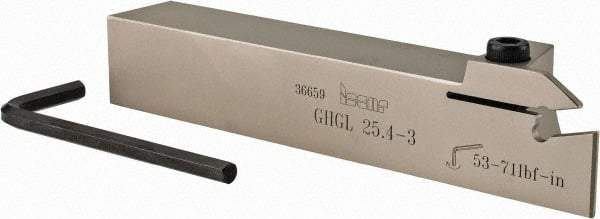 Iscar - External Thread, 0.118" Min Groove Width, 6" OAL, Left Hand Indexable Grooving Cutoff Toolholder - 0.096 Seat Size, 1" Shank Height x 1" Shank Width, GI../TIP Insert Style, GHG Toolholder Style, Series Cut Grip - Industrial Tool & Supply