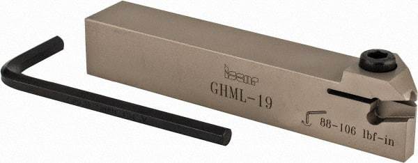 Iscar - GHM, External, Left Hand, 0.189" Max Depth of Cut, 1/4" Max Groove Width, Indexable Grooving Tool Holder - GI.. Insert Compatibility, 3/4" Shank Height, 3/4" Shank Width, 4.4" OAL - Industrial Tool & Supply