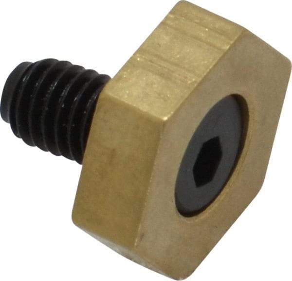 Mitee-Bite - 1/2" Brass Hex, 10-32 Stud Thread, Symmetrical Hex Clamp - 0.16" Hex Height, 350 Lb Holding Force, Hardened Steel Stud, 11/32" Long Thread, 2.5 Ft/Lb Torque, 10 Clamps - Industrial Tool & Supply