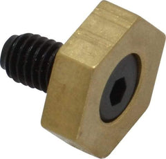 Mitee-Bite - 1/2" Brass Hex, 10-32 Stud Thread, Symmetrical Hex Clamp - 0.16" Hex Height, 350 Lb Holding Force, Hardened Steel Stud, 11/32" Long Thread, 2.5 Ft/Lb Torque, 10 Clamps - Industrial Tool & Supply