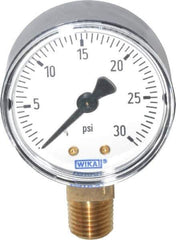 Wika - 2" Dial, 1/4 Thread, 0-30 Scale Range, Pressure Gauge - Lower Connection Mount, Accurate to 3-2-3% of Scale - Industrial Tool & Supply