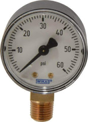 Wika - 2" Dial, 1/4 Thread, 0-60 Scale Range, Pressure Gauge - Lower Connection Mount, Accurate to 3-2-3% of Scale - Industrial Tool & Supply