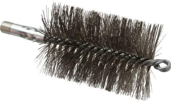 Schaefer Brush - 4-1/2" Brush Length, 3" Diam, Double Stem, Double Spiral Tube Brush - 7-1/4" Long, Stainless Steel, 1/4" NPSM Male Connection - Industrial Tool & Supply