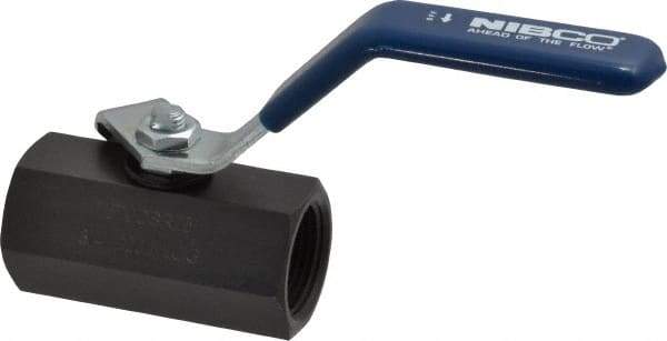 NIBCO - 3/4" Pipe, Carbon Steel Standard Ball Valve - 1 Piece, Inline - One Way Flow, FNPT x FNPT Ends, Lever Handle, 2,000 WOG - Industrial Tool & Supply