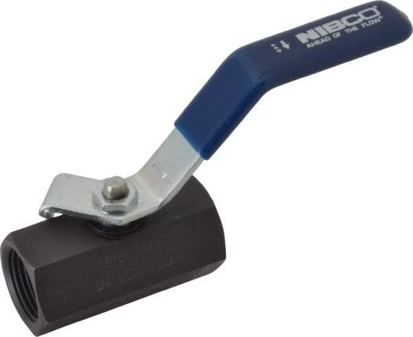 NIBCO - 3/4" Pipe, Carbon Steel Standard Ball Valve - 1 Piece, Inline - One Way Flow, FNPT x FNPT Ends, Lever Handle, 2,000 WOG - Industrial Tool & Supply