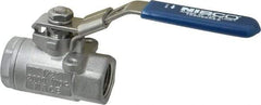 NIBCO - 1/2" Pipe, Standard Port, Stainless Steel Standard Ball Valve - 2 Piece, Inline - One Way Flow, FNPT x FNPT Ends, Locking Lever Handle, 2,000 WOG, 150 WSP - Industrial Tool & Supply