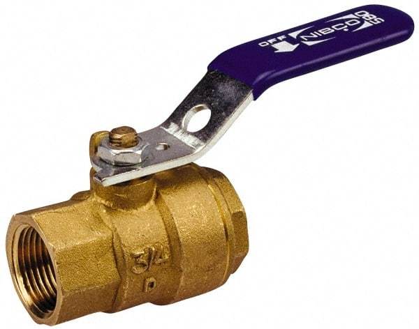NIBCO - 1-1/2" Pipe, Standard Port, Stainless Steel Standard Ball Valve - 2 Piece, Inline - One Way Flow, FNPT x FNPT Ends, Locking Lever Handle, 1,500 WOG, 150 WSP - Industrial Tool & Supply