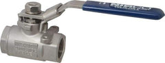 NIBCO - 3/4" Pipe, Standard Port, Stainless Steel Standard Ball Valve - 2 Piece, Inline - One Way Flow, FNPT x FNPT Ends, Locking Lever Handle, 2,000 WOG, 150 WSP - Industrial Tool & Supply