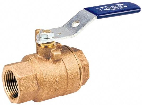 NIBCO - 1-1/2" Pipe, Standard Port, Bronze Standard Ball Valve - 2 Piece, Inline - One Way Flow, FNPT x FNPT Ends, Lever with Memory Stop Handle, 600 WOG, 150 WSP - Industrial Tool & Supply