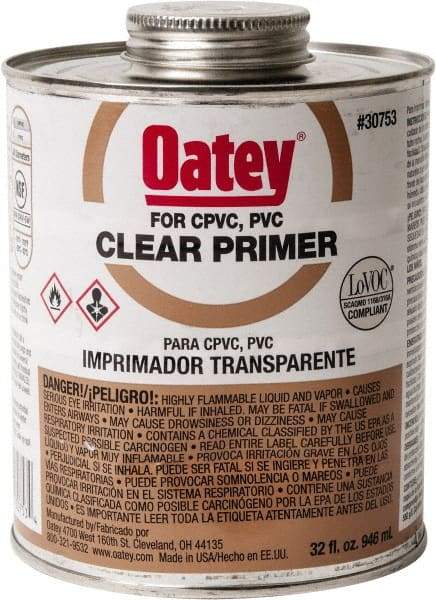 Oatey - 32 oz All Purpose Primer/Cleaner - Clear, Use with PVC - Industrial Tool & Supply