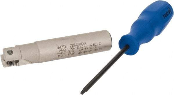 Iscar - 5/8" Cut Diam, 0.394" Max Depth of Cut, 5/8" Shank Diam, 3-1/4" OAL, Indexable Square Shoulder End Mill - AP..1003.., HM90 AP..1003.. Inserts, Weldon Shank, 90° Lead Angle, Through Coolant, Series Heli2000 - Industrial Tool & Supply