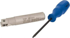 Iscar - 5/8" Cut Diam, 0.394" Max Depth of Cut, 5/8" Shank Diam, 3-1/4" OAL, Indexable Square Shoulder End Mill - AP..1003.., HM90 AP..1003.. Inserts, Weldon Shank, 90° Lead Angle, Through Coolant, Series Heli2000 - Industrial Tool & Supply