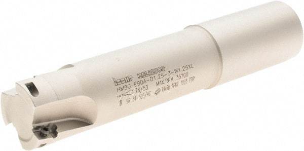 Iscar - 1-1/4" Cut Diam, 0.394" Max Depth of Cut, 1-1/4" Shank Diam, 6.3" OAL, Indexable Square Shoulder End Mill - Weldon Shank, 90° Lead Angle, Series Heli2000 - Industrial Tool & Supply