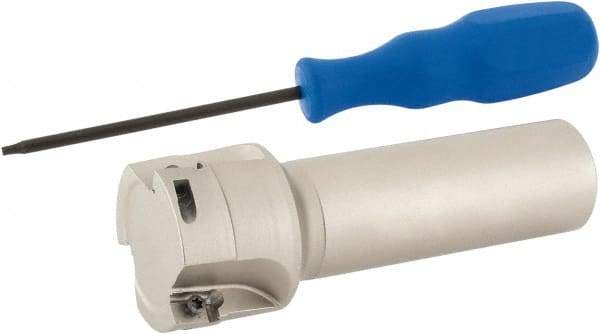Iscar - 1-1/2" Cut Diam, 0.394" Max Depth of Cut, 1" Shank Diam, 4" OAL, Indexable Square Shoulder End Mill - Weldon Shank, 90° Lead Angle, Series Heli2000 - Industrial Tool & Supply