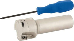 Iscar - 1-1/2" Cut Diam, 0.394" Max Depth of Cut, 1" Shank Diam, 4" OAL, Indexable Square Shoulder End Mill - Weldon Shank, 90° Lead Angle, Series Heli2000 - Industrial Tool & Supply