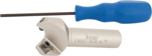 Iscar - 45° Lead Angle, 1.47" Max Cut Diam, 1" Min Cut Diam, 0.26" Max Depth of Cut, Indexable Chamfer and Angle End Mill - 2 Inserts, SE.. 1204, SE.. 12T3.. Insert Style, 3-1/2" Overall Length, Straight Shank - Industrial Tool & Supply