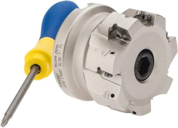 Iscar - 7 Inserts, 2" Cut Diam, 3/4" Arbor Diam, 0.39" Max Depth of Cut, Indexable Square-Shoulder Face Mill - 0/90° Lead Angle, 1.57" High, AP..1003.. & HM90 AP..1003.. Insert Compatibility, Series HM90 - Industrial Tool & Supply