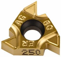 16ERM AG60 IC-250 Carbide Laydown Threading Insert TiN Finish, RH External Partial Profile 60° Thread, 48-8 TPI, 3/8″ Inscribed Circle, 0.143″ Thick