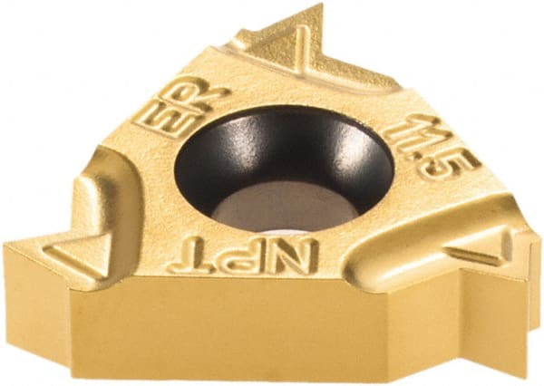 16ERM 11.5 NPT IC-250 Carbide Laydown Threading Insert TiN Finish, RH External NPT Thread, 11.5 TPI, 3/8″ Inscribed Circle, 0.143″ Thick