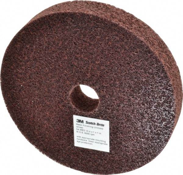 3M - 6" Diam, 1" Face Width, 1" Center Hole, Medium Grade, Aluminum Oxide Deburring Wheel - Unitized, Medium Density 5 Grade, 6,000 RPM - Industrial Tool & Supply
