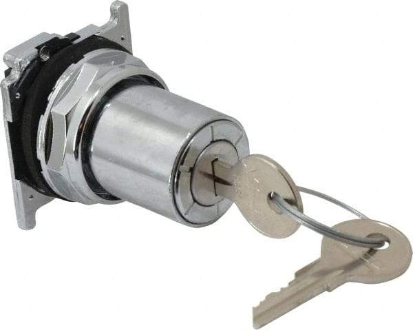 Eaton Cutler-Hammer - 30-1/2mm Mount Hole, 3 Position, Key Operated, Selector Switch Only - Silver, Momentary (MO) - Industrial Tool & Supply