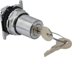 Eaton Cutler-Hammer - 30-1/2mm Mount Hole, 3 Position, Key Operated, Selector Switch Only - Silver, Momentary (MO) - Industrial Tool & Supply
