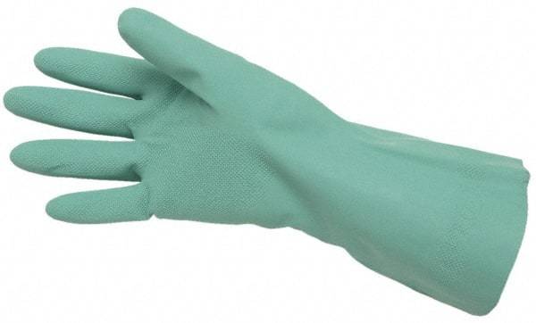 MCR Safety - Size L (9), 13" Long, 15 mil Thick, Supported, Nitrile Chemical Resistant Gloves - Textured Finish, Cotton Lined, Straight Cuff, Green, FDA Approved - Industrial Tool & Supply