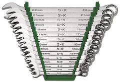 SK - 15 Piece, 1/4 to 1", Combination Wrench Set - Inch System of Measurement, Chrome Finish, Comes in Rack - Industrial Tool & Supply
