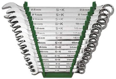 SK - 15 Piece, 8 to 22mm, Combination Wrench Set - Metric System of Measurement, Chrome Finish, Comes in Rack - Industrial Tool & Supply