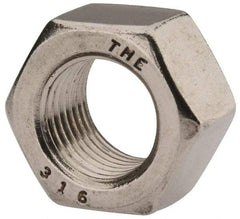 Value Collection - 1/2-20 UNF Stainless Steel Right Hand Hex Nut - 3/4" Across Flats, 7/16" High, Uncoated - Industrial Tool & Supply