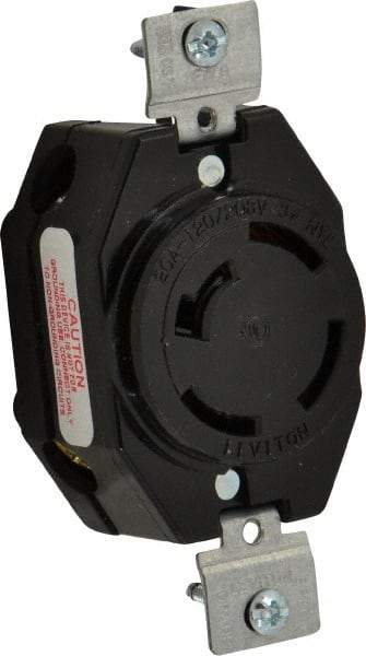 Leviton - 120/208 VAC, 20 Amp, NonNEMA, Ungrounded Receptacle - 4 Poles, 4 Wire, Female End, Black - Industrial Tool & Supply