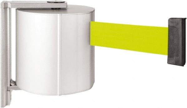 Lavi Industries - 8" High x 6-3/4" Long x 6-3/4" Wide Retractable Barrier Belt - Aluminum, Satin Chrome Finish, Satin Aluminum, Use with Wall Mount - Industrial Tool & Supply