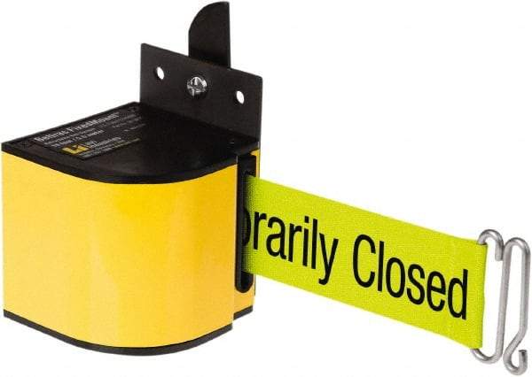 Lavi Industries - 3-1/2" High x 3-1/4" Long x 3-1/4" Wide Retractable Barrier Belt - Aluminum, Powdercoat Finish, Yellow, Use with Upright - Industrial Tool & Supply