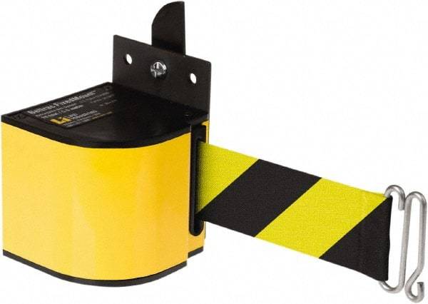 Lavi Industries - 3-1/2" High x 3-1/4" Long x 3-1/4" Wide Retractable Barrier Belt - Aluminum, Powdercoat Finish, Yellow, Use with Upright - Industrial Tool & Supply
