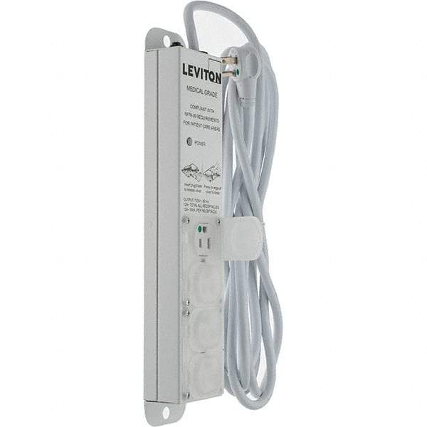 Leviton - 4 Outlets, 125 VAC15 Amps, 15' Cord, Standard Power Outlet Strip - Wall/Surface Mount, 5-20 NEMA Configuration, 1' Strip, UL 60601-1 - Industrial Tool & Supply