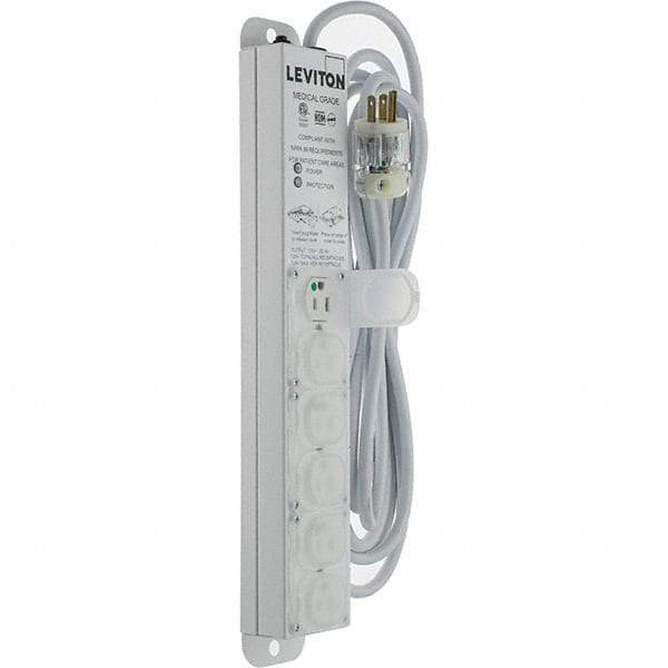 Leviton - 6 Outlets, 125 VAC15 Amps, 15' Cord, Surge Power Outlet Strip - Wall/Surface Mount, 5-20 NEMA Configuration, 1-1/4' Strip, UL 60601-1 - Industrial Tool & Supply