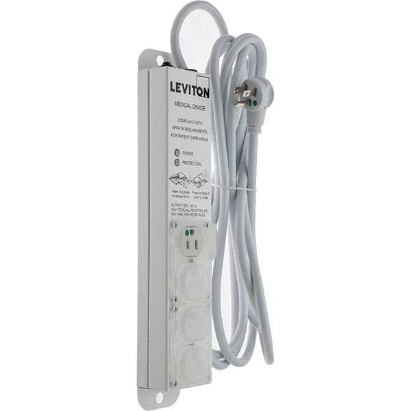 Leviton - 4 Outlets, 125 VAC15 Amps, 15' Cord, Surge Power Outlet Strip - Wall/Surface Mount, 5-20 NEMA Configuration, 1' Strip, UL 60601-1 - Industrial Tool & Supply