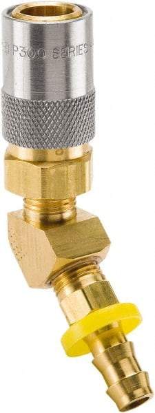 Parker - Nonthreaded Brass Hydraulic Hose Push-Lok Hose Barb Coupler & 45° Fitting - 200 psi, 6 GPM, 1/2" Hose Diam, Series Moldmate - Industrial Tool & Supply