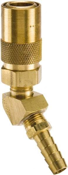 Parker - Nonthreaded Brass Hydraulic Hose Hose Barb Coupler & 45° Fitting - 200 psi, 6 GPM, 3/8" Hose Diam, Series Moldmate - Industrial Tool & Supply