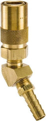 Parker - Nonthreaded Brass Hydraulic Hose Hose Barb Coupler & 45° Fitting - 200 psi, 6 GPM, 3/8" Hose Diam, Series Moldmate - Industrial Tool & Supply