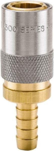 Parker - Nonthreaded Brass Hydraulic Hose Hose Barb Coupler & Straight Fitting - 200 psi, 3 GPM, 3/8" Hose Diam, Series Moldmate - Industrial Tool & Supply