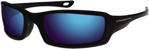 CrossFire - Blue Mirror Lenses, Framed Safety Glasses - Scratch Resistant, Metallic Blue Frame, Size Universal, Wrap Around - Industrial Tool & Supply