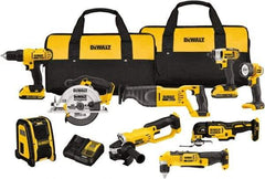 DeWALT - 20 Volt Cordless Tool Combination Kit - Includes 1/2" Compact Drill/Driver, 1/4" Impact Driver, Cut-off Tool/Grinder, Reciprocating Saw, 6-1/2 Circular Saw, LED Worklight & Bluetooth Speaker, Lithium-Ion Battery Included - Industrial Tool & Supply