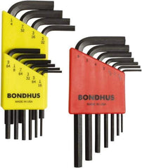 Bondhus - 17 Piece L-Key Hex Key Set - Hex Range 1/16 to 1/4", Protanium High Torque Steel - Industrial Tool & Supply