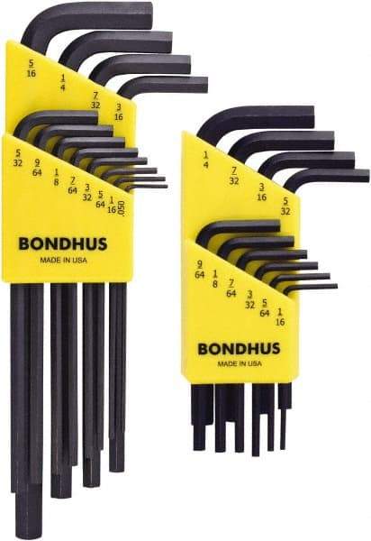 Bondhus - 22 Piece L-Key Hex Key Set - Hex Range 0.05 to 5/16", Protanium High Torque Steel - Industrial Tool & Supply