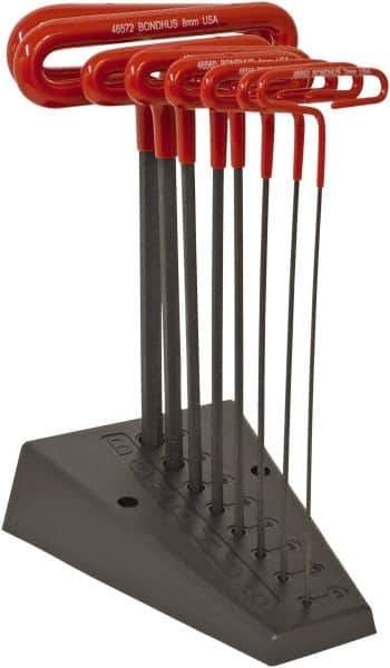 Bondhus - 8 Piece T-Handle Cushion Grip Hex Key Set - Hex Range 2 to 10mm, Protanium High Torque Steel - Industrial Tool & Supply