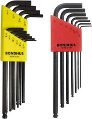 Bondhus - 17 Piece L-Key Ball End Hex Key Set - Hex Range 1/16 to 1/4", Protanium High Torque Steel - Industrial Tool & Supply