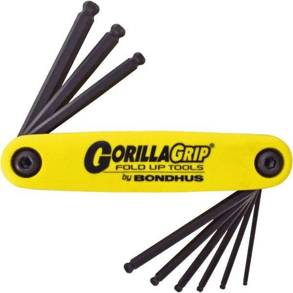Bondhus - 9 Piece Fold-Up Ball End Hex Key Set - Hex Range 5/64 to 1/4", Protanium High Torque Steel - Industrial Tool & Supply