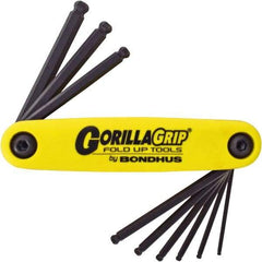 Bondhus - 9 Piece Fold-Up Ball End Hex Key Set - Hex Range 5/64 to 1/4", Protanium High Torque Steel - Industrial Tool & Supply