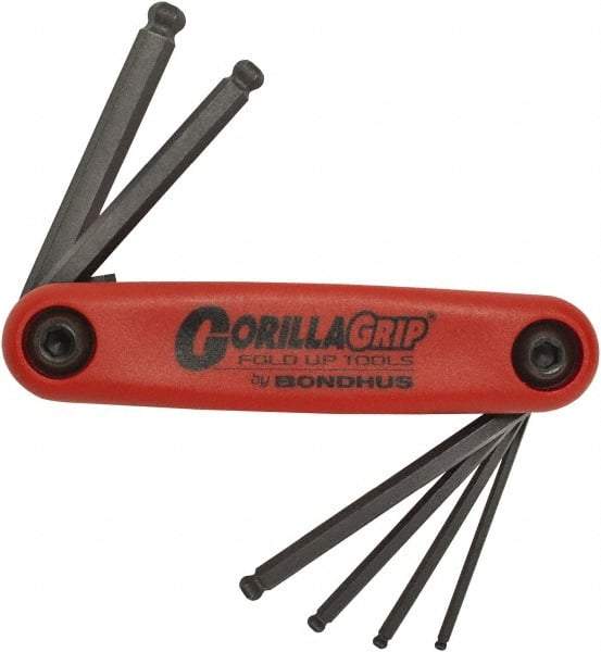 Bondhus - 6 Piece Fold-Up Hex Key Set - Hex Range 2 to 6mm, Protanium High Torque Steel - Industrial Tool & Supply